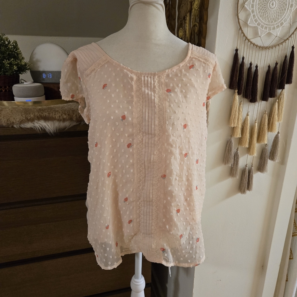 LC Laured Conrad ditsy coquette strawberry top